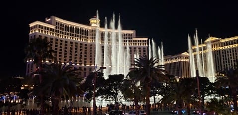 Bellagio Fountains across the Street from Paris Las Vegas