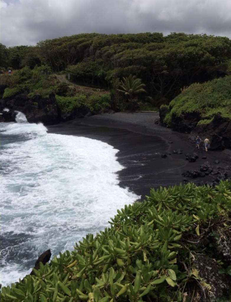 View of Black Sand Beach from trails north of the beach on the Road to Hana