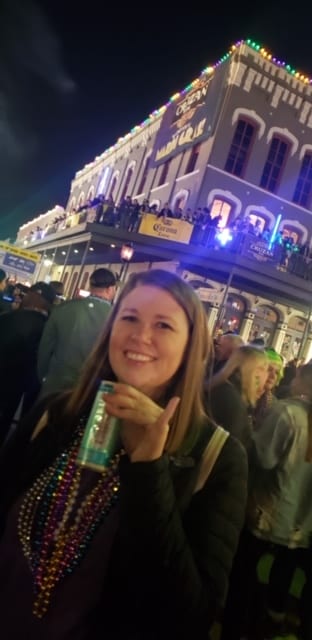 wearing beads at mardi gras galveston