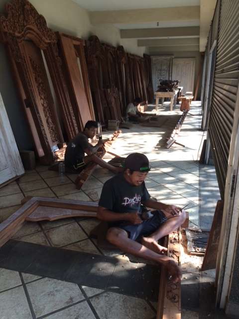 Balinese men wood carving during our 4 days in Ubud Bali