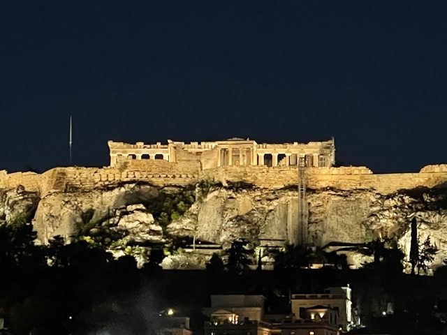 Acropolis at night on 10 day Greece itinerary