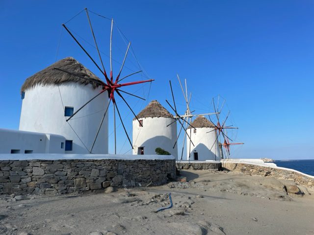 Mykonos windmills on 10 day Greece itinerary